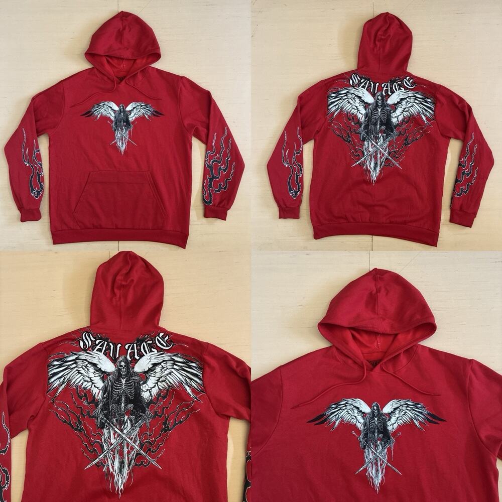 Fresh Laundry Men's Size XL Skeleton Reaper Graphic Hooded Sweatshirt